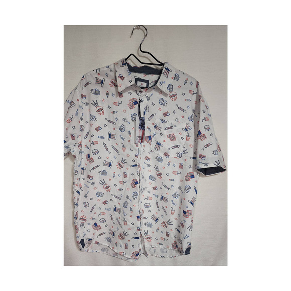 free planet fourth of July shirt button down size 1X 100% cotton white - Picture 2 of 9